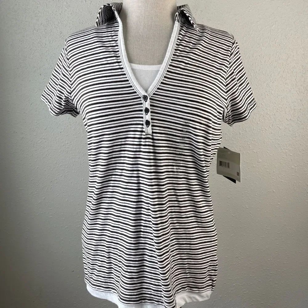 Liz Claiborne Casual V Neck Polo Top Size M